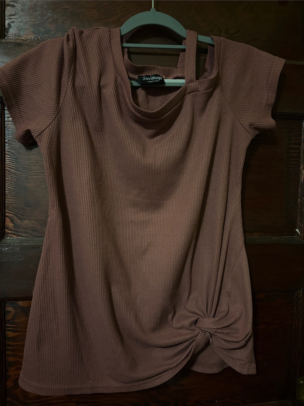 Women's Brown Short-Sleeve Knot Hem Top